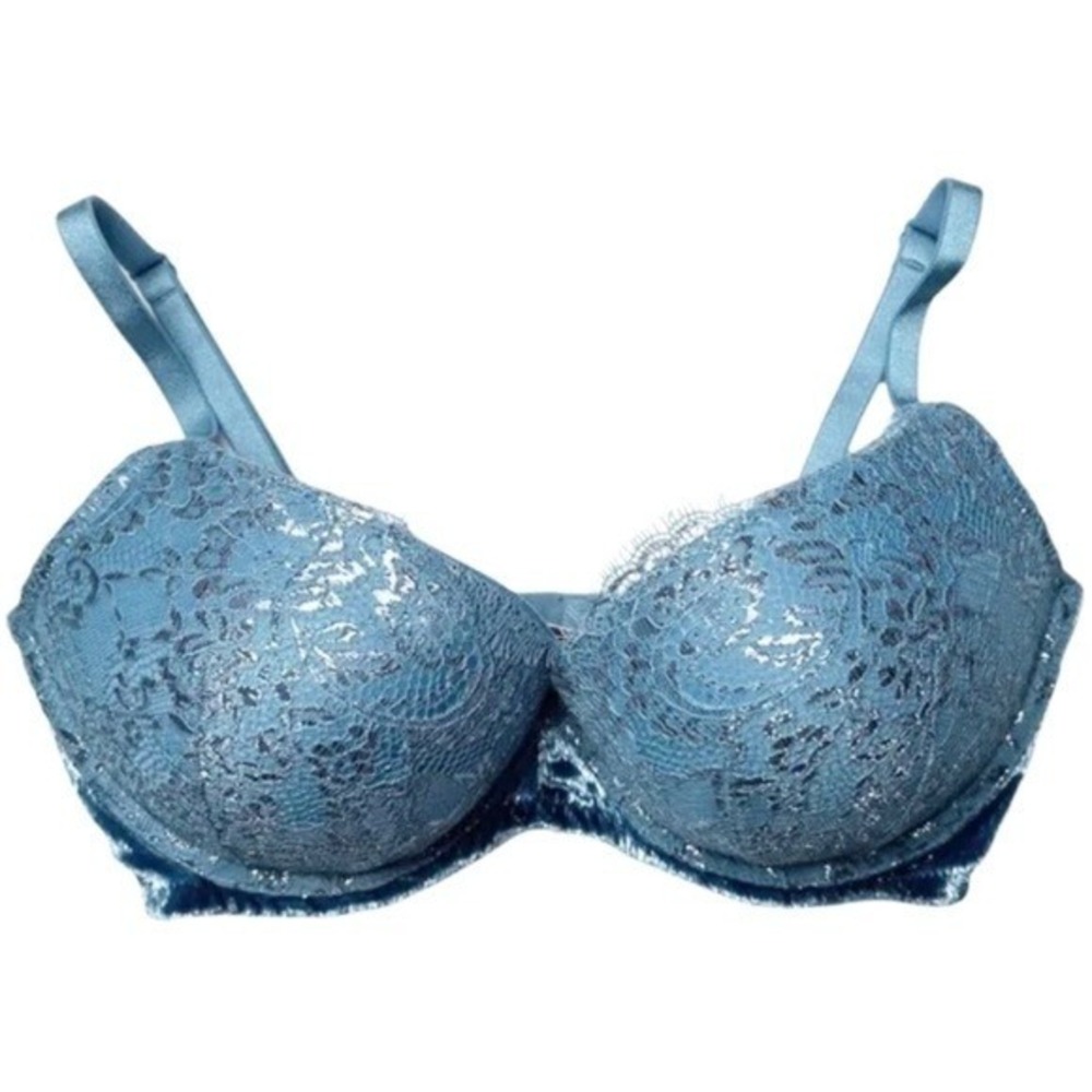 Victoria's Secret Metallic Lace Velvet Very Sexy Bra Women 34DDD Blue